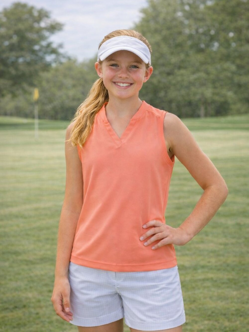 Slazenger Girls Coral/Peach V-Neck Golf Activewear Performance Top, NWT, Size M